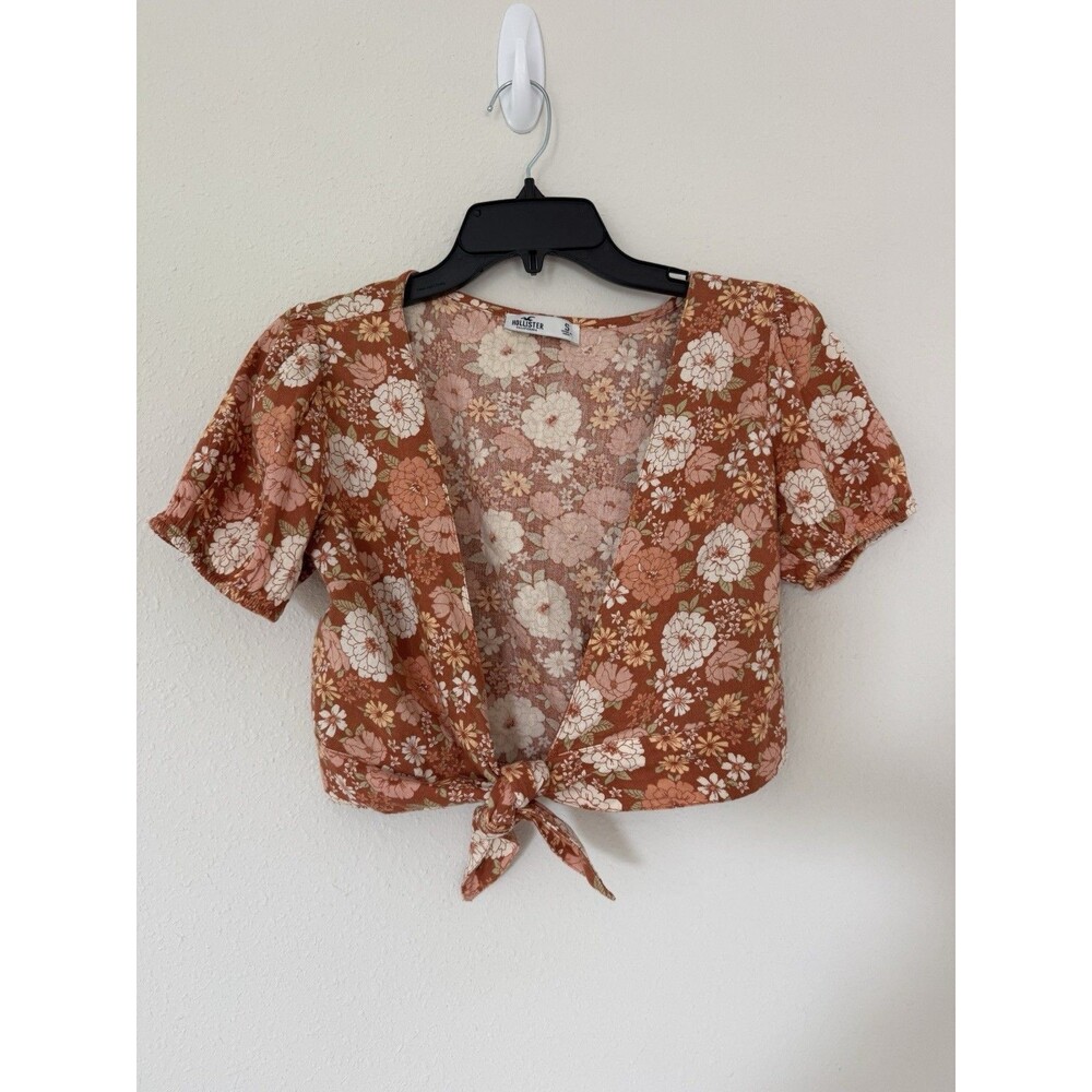 Hollister Orange Floral Tie Crop Top Size Small Cottagecore Summer Resortwear